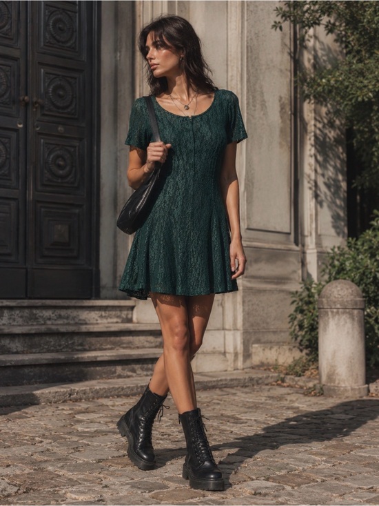 All that Jazz Dresses & Skirts - Vintage 90s All That Jazz Lace Short Sleeve Green mini Dress Grunge Fairycore